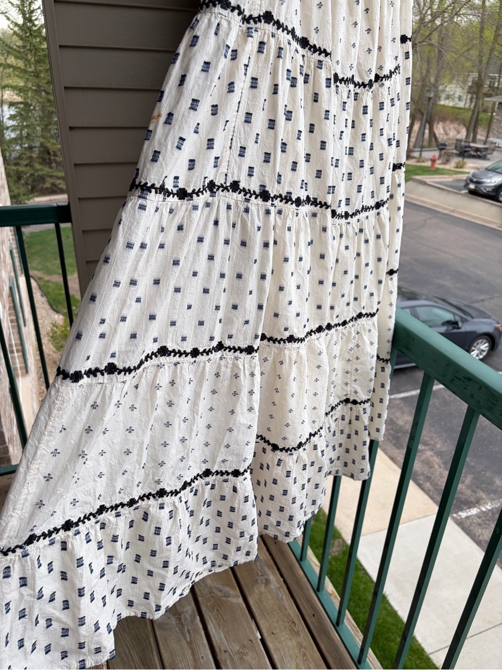 🆕✨Lucky Brand Boho Tiered Midi Skirt Cream Smocked Waist XL Cottagecore Peasant - Picture 8 of 17